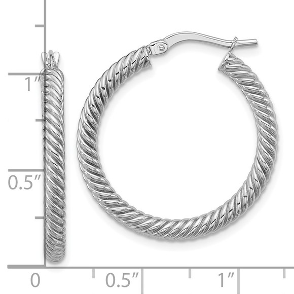 14k 3x20mm White Gold Twisted Round Hoop Earrings - Picture 2 of 4